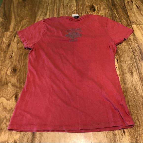 Harley Davidson Honolulu Hawaii Flaming Skull Pink Tshirt Womens Size Medium - Picture 9 of 10